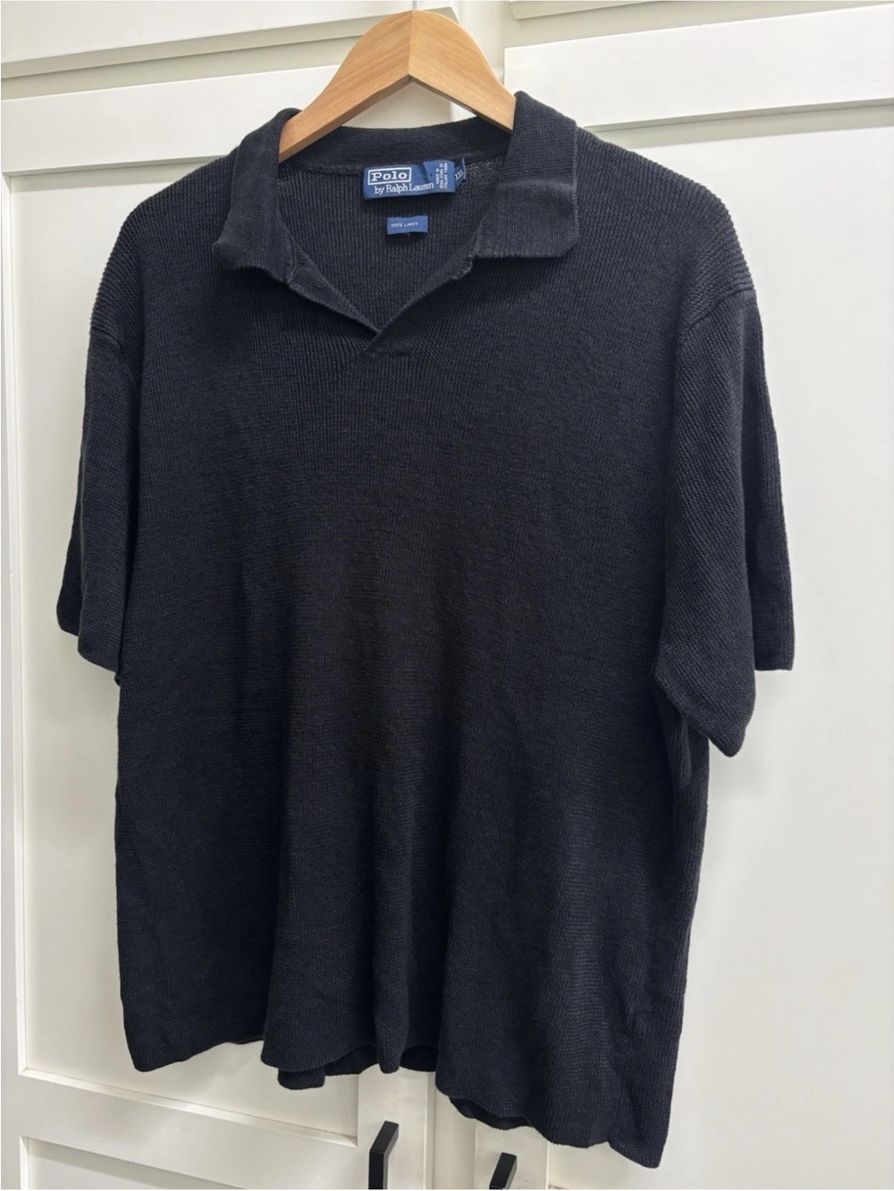 Polo Ralph Lauren Linen Knit Polo Shirt L Black Italian Yarn Short Sleeve Mesh - Picture 2 of 7